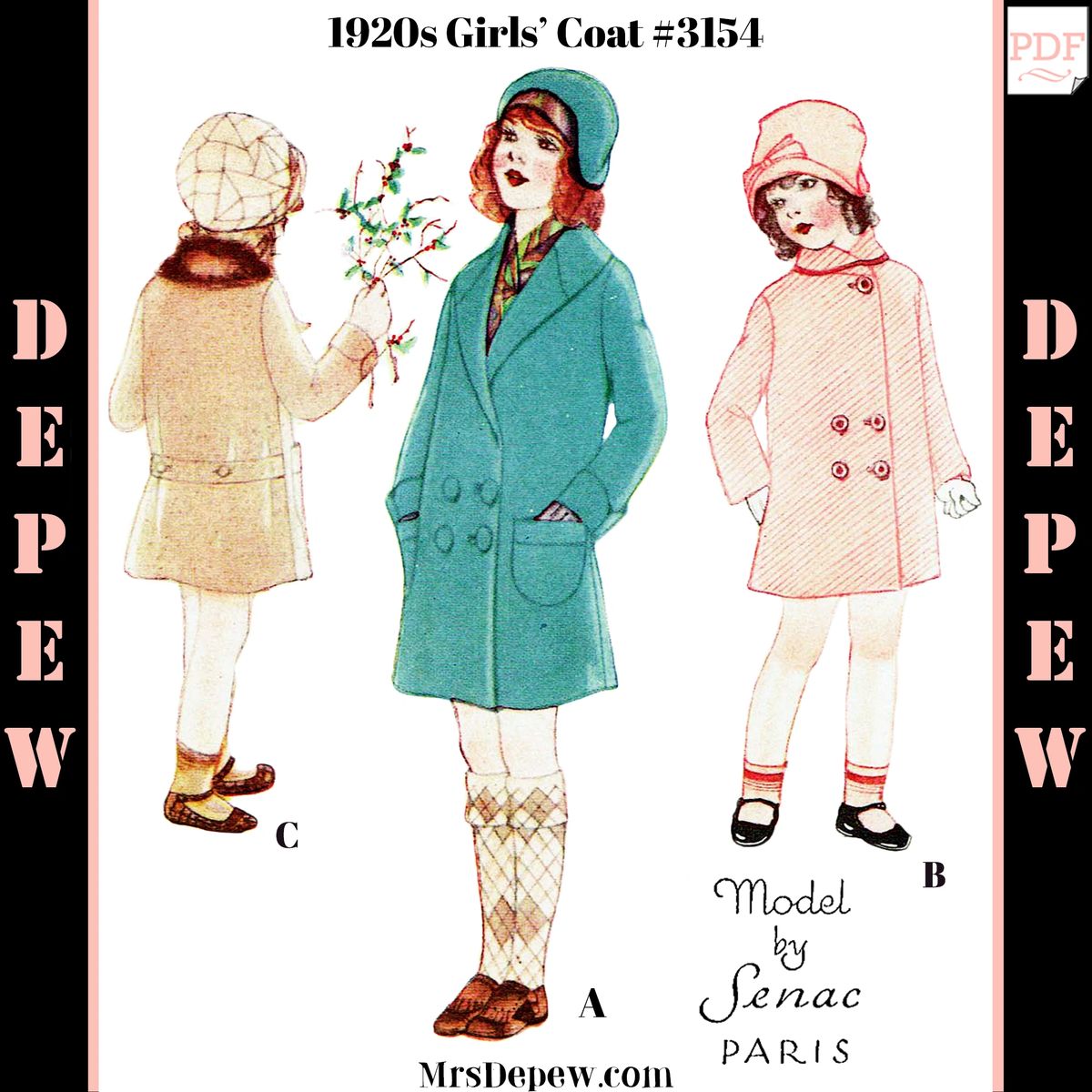1920S Vintage Sewing Pattern Rare Designer Girl's Coat Senac of